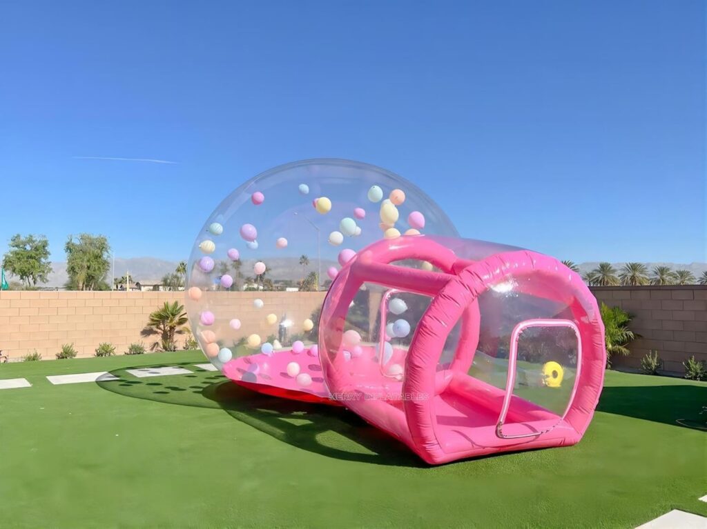 Pastelovo ružový Bubble House Balónový dom Bubble Jumping Stan