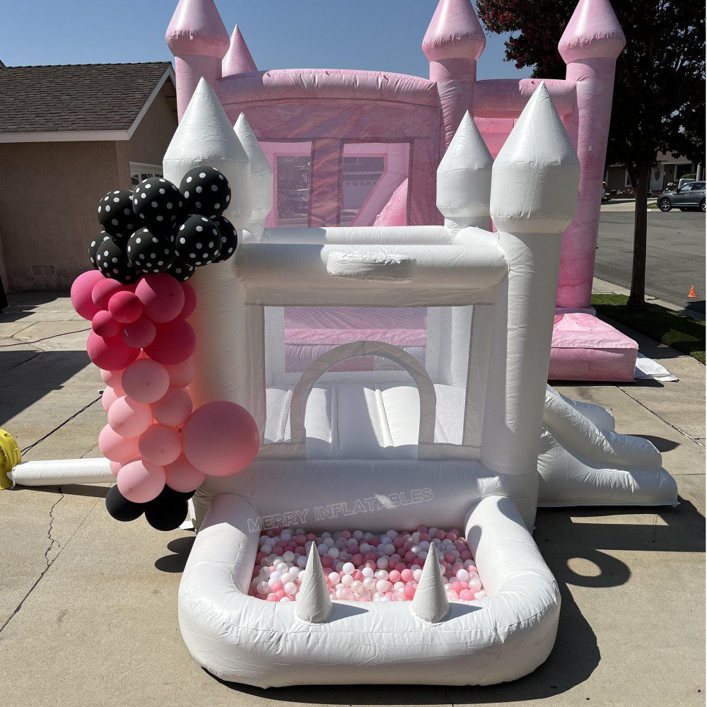 Mini Toddler White Bounce House s guľôčkovým skákacím hradom pre deti guľôčkovou jamou thumbnail 5