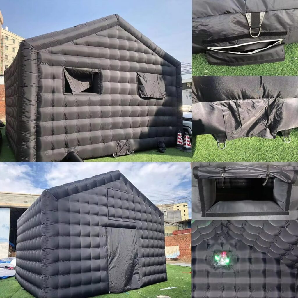 Veľký čierny nafukovací kockový diskotékový stan Mobilný prenosný nočný klub Párty na dvore/vonku thumbnail 6