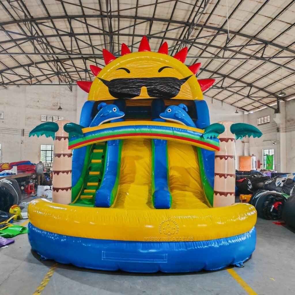 Tropical Sun Plam Tree Obria tobogán Ventriglisse gonflable dvojitá zjazdovka tobogán infantil thumbnail 2