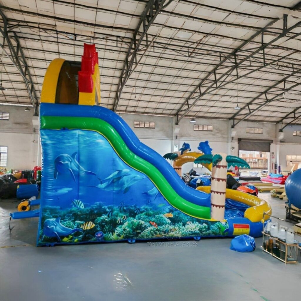 Tropical Sun Plam Tree Obria tobogán Ventriglisse gonflable dvojitá zjazdovka tobogán infantil thumbnail 6