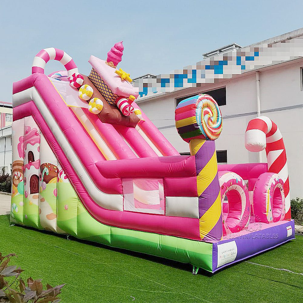 Dievčenský skákací hrad s motívom cukroviniek Obrovská šmykľavka kombinačná nafukovacia šmykľavka thumbnail 3