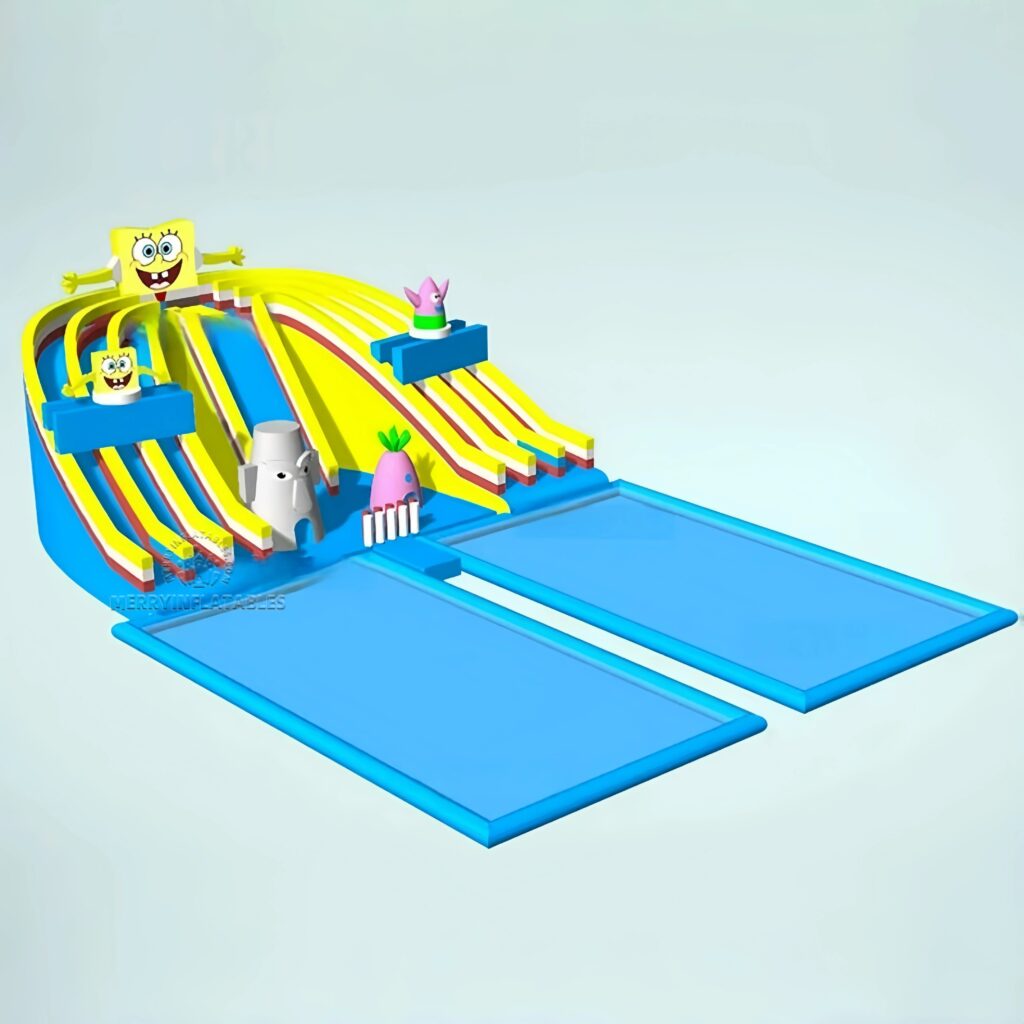 Pozemný nafukovací tobogán Spongebob Vodné ihrisko Vodný park Dvojité bazény thumbnail 3