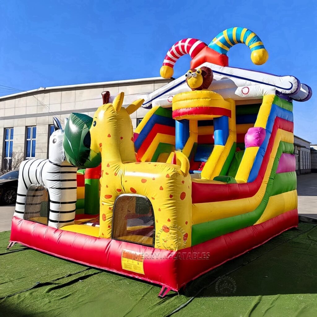 Kreslené safari šmykľavka Žirafa Zvieratká Kráľovstvo Nafukovacie ihrisko Candy Bounce Vonkajšia nafukovacia šmykľavka thumbnail 3