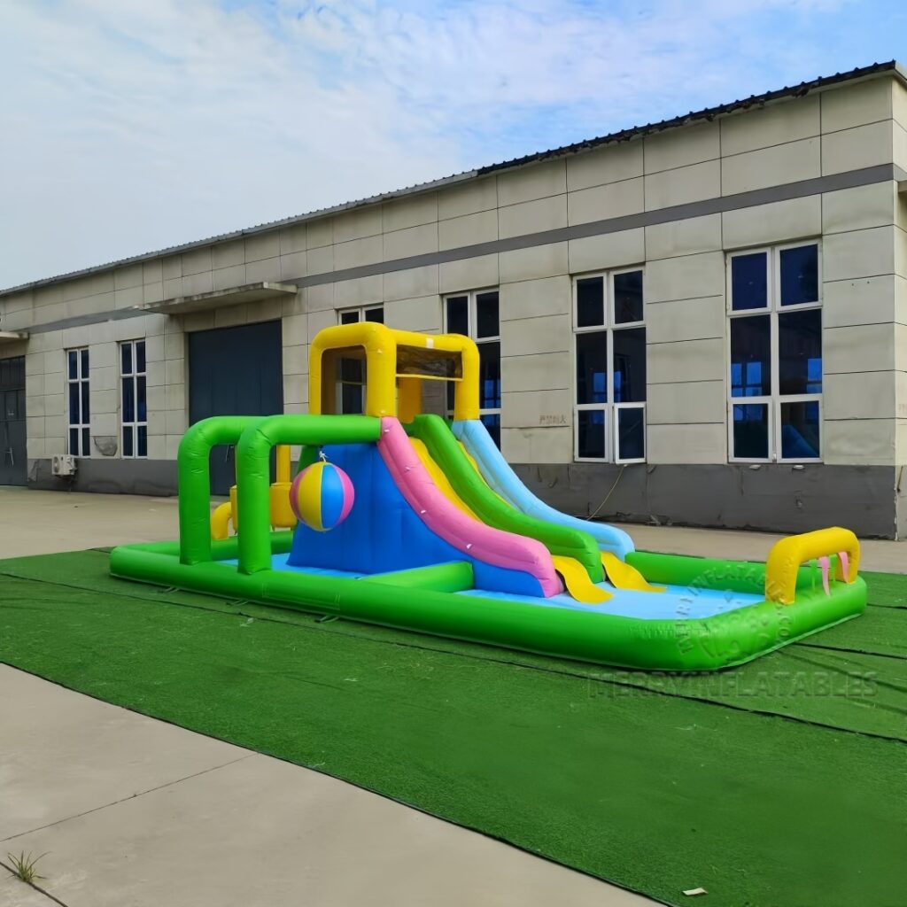 Viacfarebná vodná šmykľavka Dvojprúdová šmykľavka Vodné ihrisko v bazéne Prekážky Backyards thumbnail 2