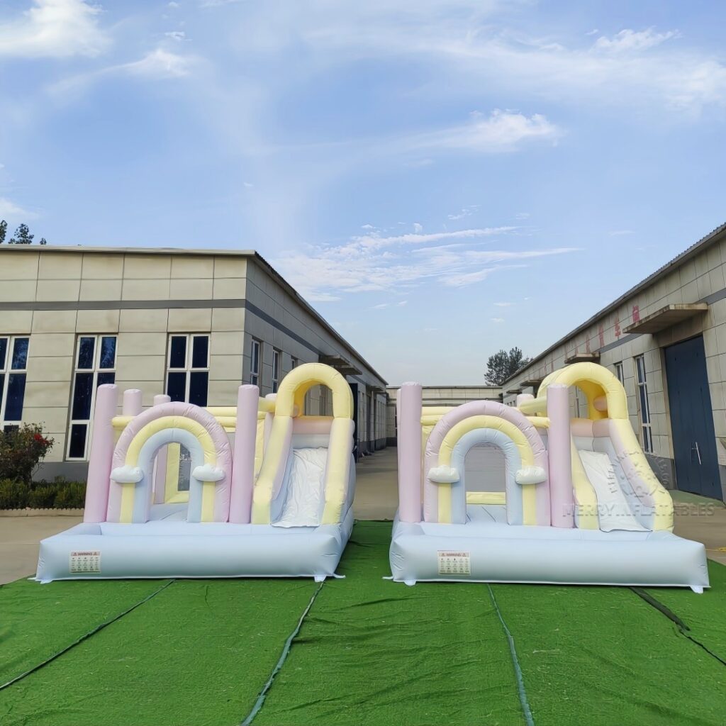 Pastel Rainbow Nafukovacie Combo Skákací hrad Bounce House Slide Moonwalk thumbnail 5