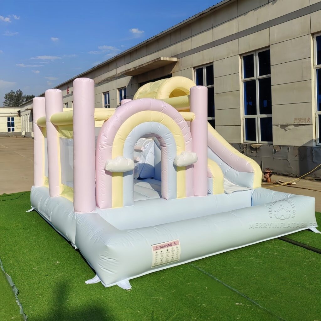 Pastel Rainbow Nafukovacie Combo Skákací hrad Bounce House Slide Moonwalk thumbnail 3