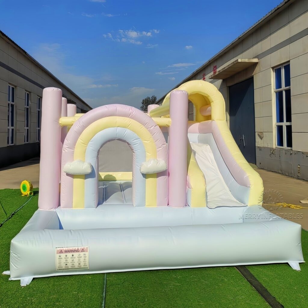 Pastel Rainbow Nafukovacie Combo Skákací hrad Bounce House Slide Moonwalk thumbnail 2