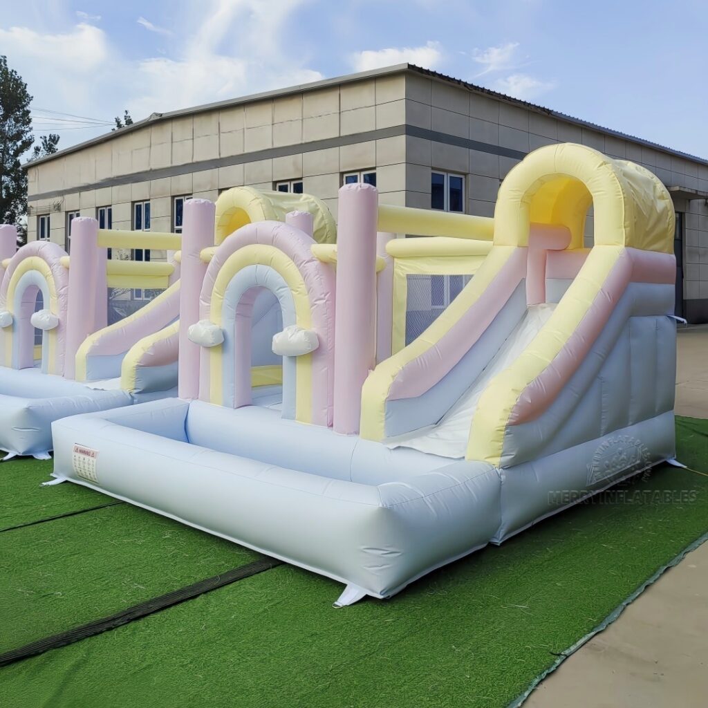 Pastel Rainbow Nafukovacie Combo Skákací hrad Bounce House Slide Moonwalk thumbnail 4