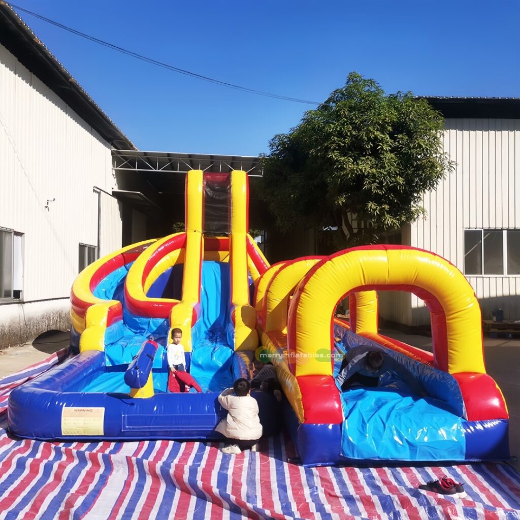 Obrovský tobogán Dvojdráhový tobogán s šmykľavkou Dúhový vodný bazén Vodné ihrisko Park thumbnail 2