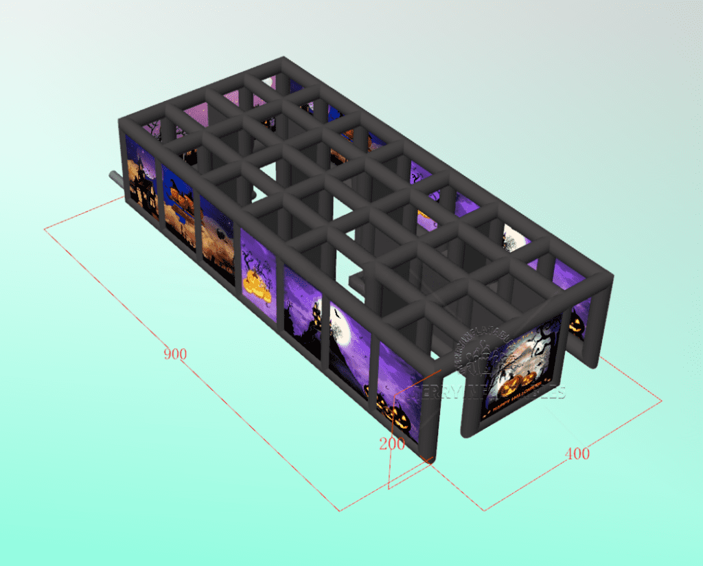 Nafukovacie strašidelné bludisko Halloween, nafukovacie bludisko s krvou a strašidelným domom thumbnail 7