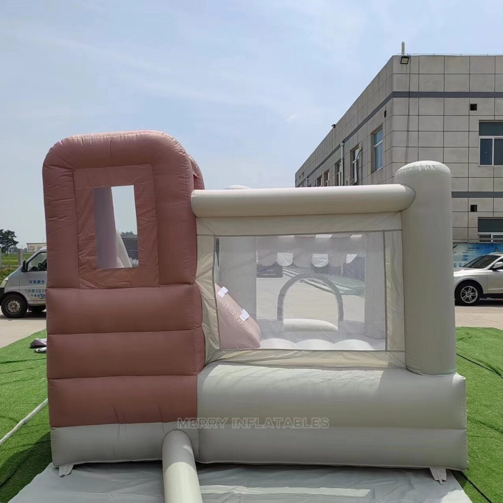 Luxusná hnedá pastelová farba Unisex skákací domček pre deti Mini šmykľavka s bazénom #2 thumbnail 5